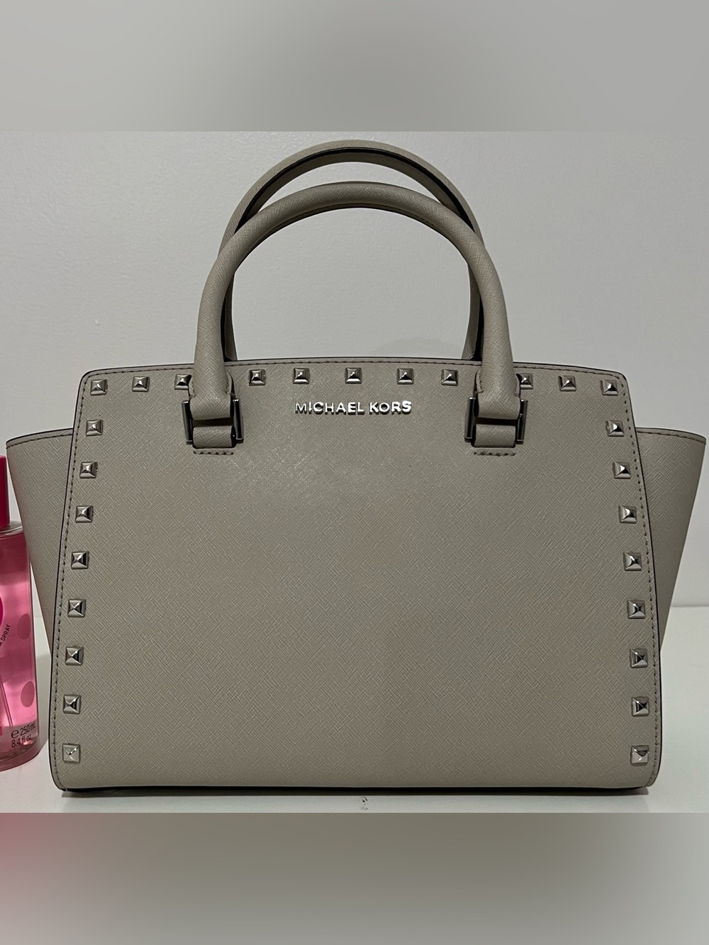 Michael Kors B Studded Saffiano Satchel